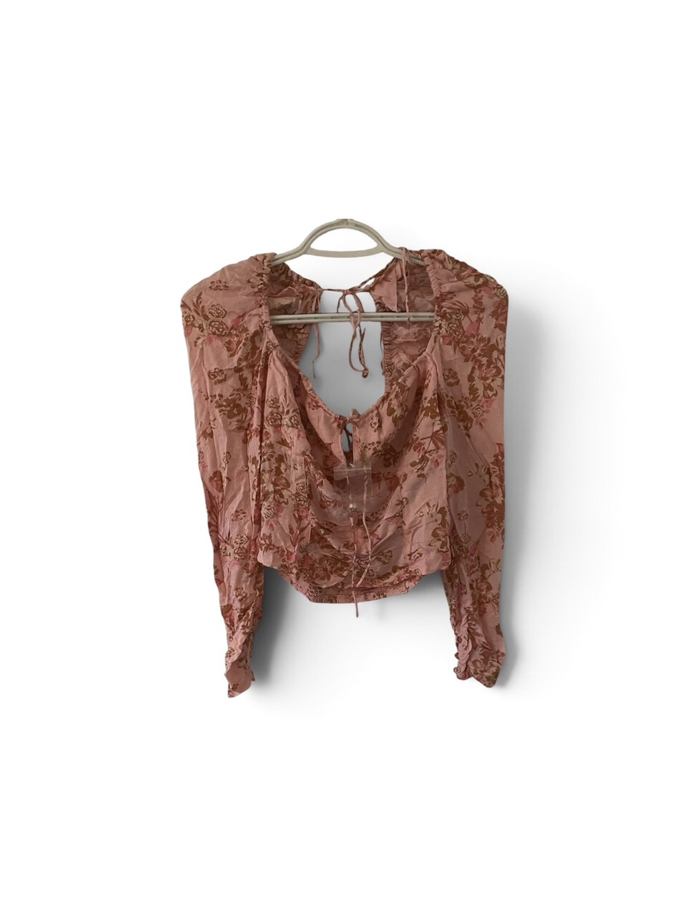 Free people Hillary pink floral cropped top 3/4 sleeve